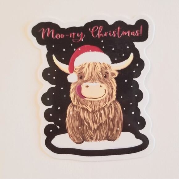Highland Cow Sticker Moo-rry Christmas - Picture 1 of 4